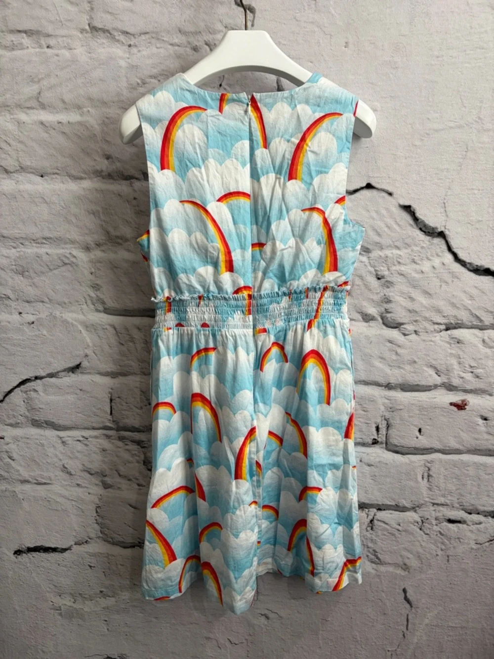 ModCloth Blue Cloud Rainbow Aline Dress Casual 100% Cotton Sunshine Coquette - Picture 3 of 4